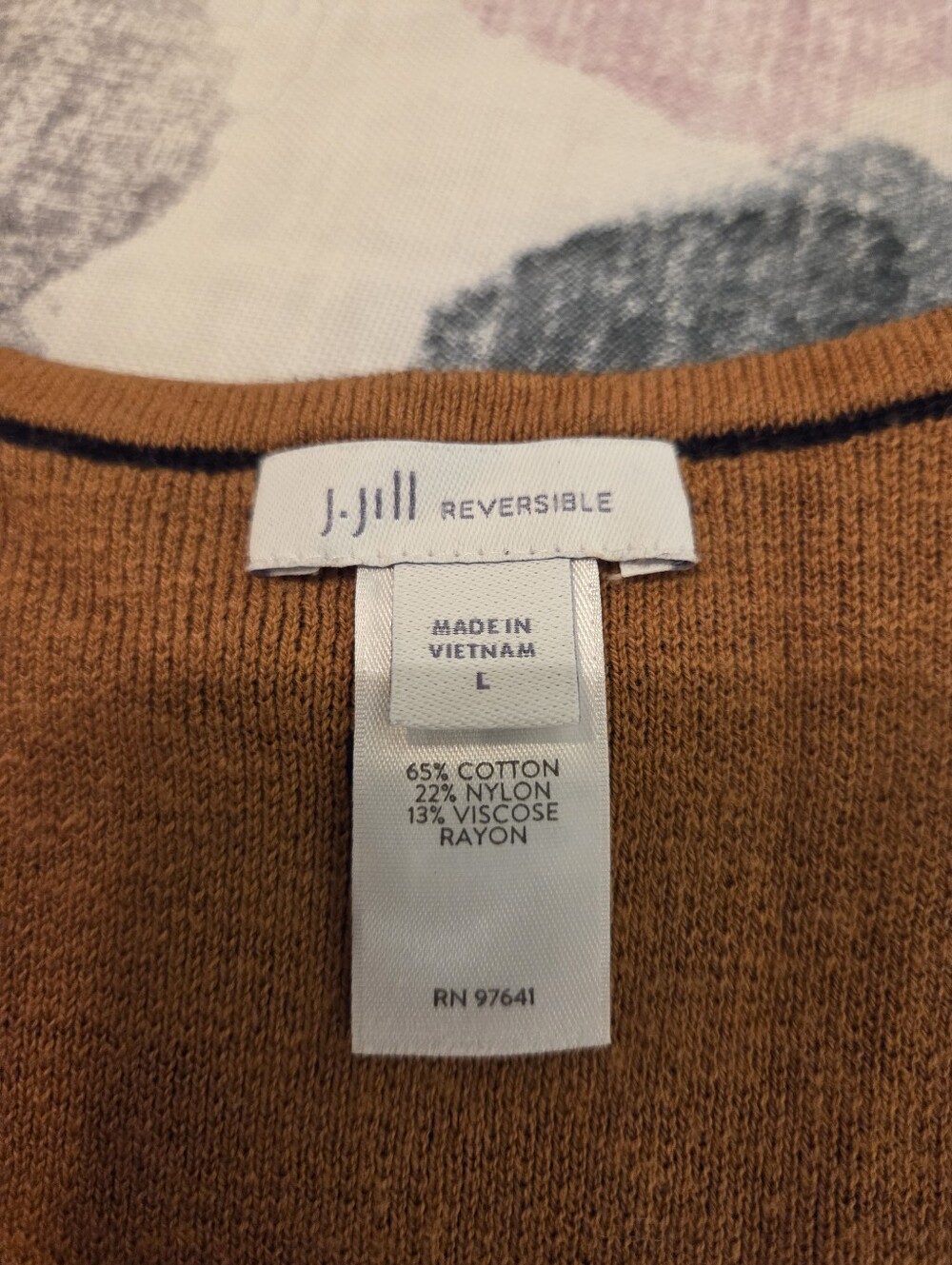 J.JILL Navy Blue Orangeβ Knit Polka-Dot Scoop Neck Reversible Tunic Sweater SZ L - Picture 10 of 12